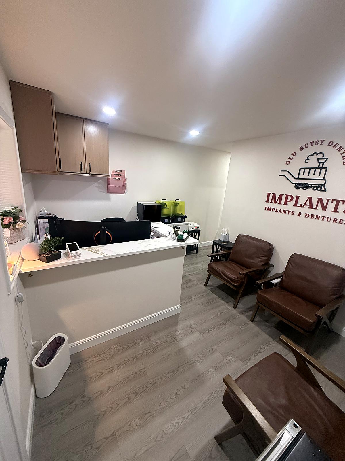 Reception area at Old Betsy Dental Implants and Dentures in Keene, TX.